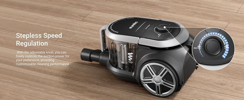 Eureka Bagless Canister Vacuum Cleaner, Lightweight Vac for Carpets and Hard Floors, Silver with Black, NEN180