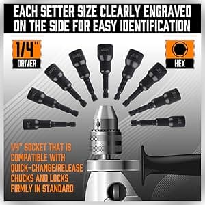 12-Piece Magnetic Nut Driver Set - Premium Impact Power Hex Nut Driver Drill Bit Master Kit, SAE & Metric, 1/4-Inch Quick-Change
