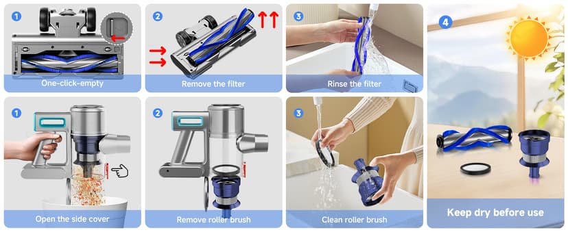Cordless Vacuum Cleaner, 8 in 1 Powerful Stick Vacuum with 50Mins Rechargeable Battery, Vacuum Cleaners for Home Anti-Tangled Lightweight Handheld Vacuum for Hardwood Floor, Carpets, Pet Hair, Blue