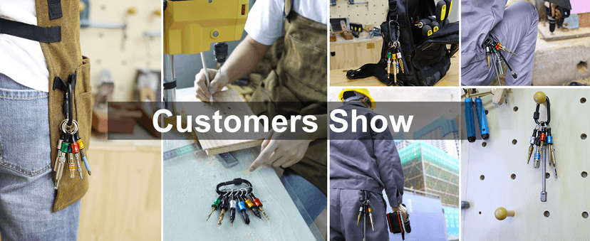 Push to Unlock,Katerk 6pcs 1/4 inch Hex Shank Aluminum Alloy Screwdriver Bit Holder Light-Weight Quick-Change Extension Bar Keychain Drill Screw Adapter Portable,Black Carabiner,Tool Gifts for Men