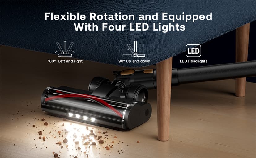 Cordless Vacuum Cleaner, 45Kpa 50 Mins Runtime Self-Standing Stick Vacuum Cleaners for Home, Powerful Suction, Lightweight, LED Touch Screen 8 in 1 Vacuum for Pet Hair, Carpet, Hardwood Floor, Black