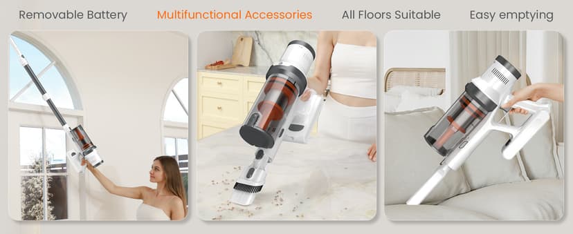 Cordless Vacuum Cleaner, 550W/45Kpa Vacuum Cleaners for Home, Max 60Mins Runtime, Anti-Tangled & 1.6L Dust Cup Stick Vacuum, Lightweight Vacuum for Carpet, Hard Floor(Upgraded)