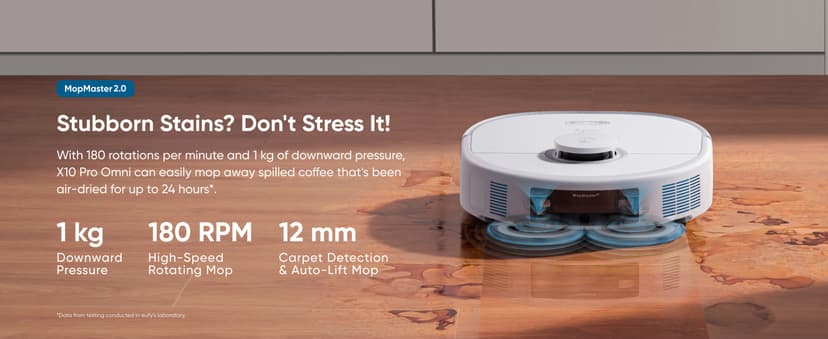 eufy X10 Pro Omni Robot Vacuum and Mop Combo, 8,000 Pa Suction, Dual Mops with 12 mm Auto-Lift and Carpet Detection, AI Obstacle Avoidance, Auto Mop Washing, Auto Drying, Self-Emptying, White