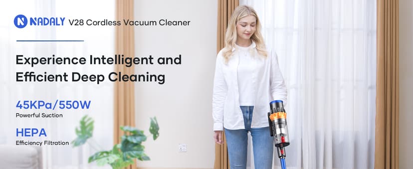 NADALY Cordless Vacuum Cleaner, 550W/45Kpa Vacuum Cleaner for Home, Up to 65Mins Runtime Stick Vacuum, Anti-Tangle & Auto Mode Lightweight Vacuum, Wireless Vacuum for Pet Hair Carpet Hardwood Floor