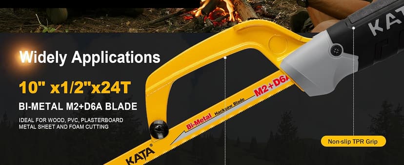 KATA Hacksaw, Compact Hand Operating Hack Saw with 10 Inch Aluminum Frame and 2 Piece Extra Flexible Bi-Metal HSS Blades, Suitable for Wood and Metal (Mini Hacksaw)