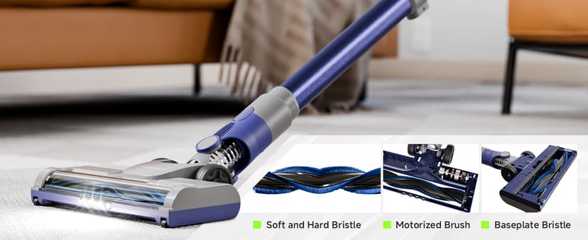 YONNDER Cordless Vacuum Cleaner 40KPA, 6-in-1 Lightweight & Detachable Battery, Powerful Suction for Home, 6-Stage Filtration, Tangle-Free V-Shaped Brush, for Hard Floor/Carpet/Pet Hair