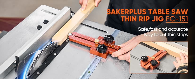 Thin Rip Jig Table Saw Jig Guide, Thin Rip Jig for Repetitive Narrow Thin Strip Cutting, Fits for 3/8" x 3/4" T Slot, Woodworking Tool Fast Thin Ripping Guide for Table Saw Band Saw Router
