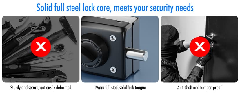 Ranbo Frameless Glass Door Floor Lock, Clamp-On No-Drill, 304 Stainless Steel, Fits 3/8"–1/2" (10–12 mm) Swing/Sliding Doors — Ideal for Office, Entrance, Storefront,Top or Bottom Mount, Matte Black