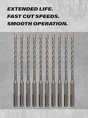 10-Pack 1/4 Inch x 6 Inch SDS Plus Rotary Hammer Drill Bits, Carbide Tipped for Brick, Stone and Concrete (1/4” x 4" x 6")