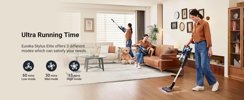 Eureka Stylus Elite NEC490BL Cordless Stick Vacuum, 350W Powerful Suction, Self-Emptying Station, 60-Min Runtime, Anti-Tangle Brushroll, 5-Layer HEPA Filtration, Ideal for Pet Hair&All Floor Types
