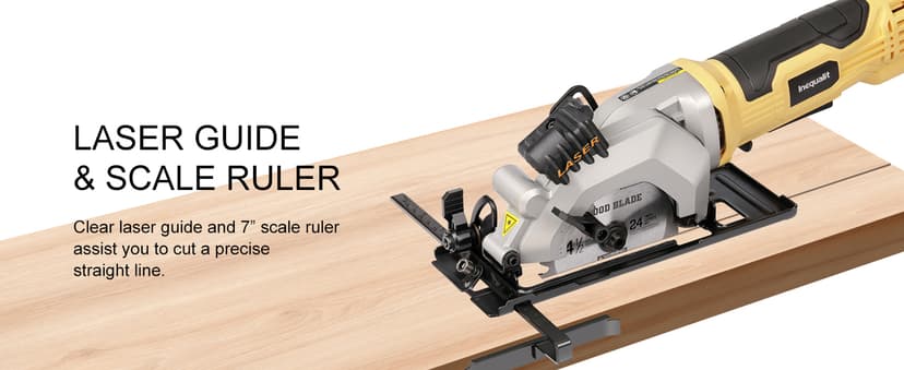 4Amp Mini Circular Saw, 3500RPM Corded Compact Saw with 4-1/2" 24T TCT Blades, Laser Guide, Rip Guide, Vacuum Adapter and Blade Wrench, Max Cutting Depth 1-11/16"(90°), 1-1/8"(45°)