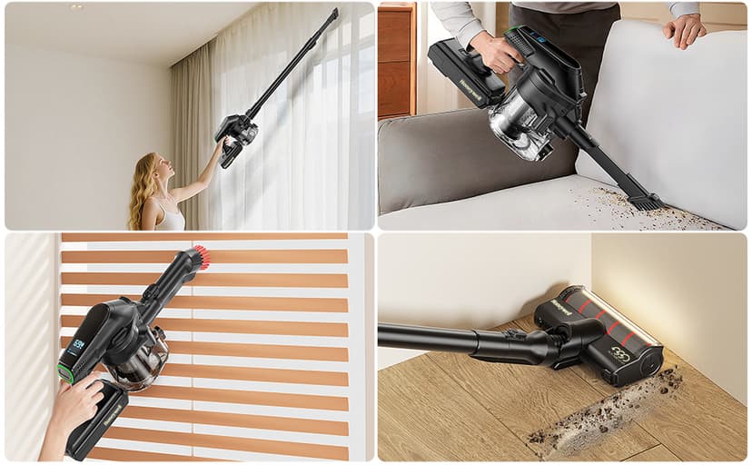 Honeywell Self-Cleaning Cordless Vacuum Cleaner, 8-in-1 Lightweight Stick Vacuum with 60Mins Runtime, Powerful Suction, Rechargeable Cordless Vacuum for Pet Hair/Carpet/Hardwood Floor, VC16