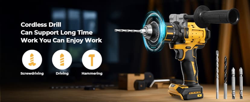 Cordless Hammer Drill Compatible with Dewalt 20V MAX Battery(No Battery)20V Brushless Drill, 1/2" Cordless Drill for Concrete with Variable Speed for Home Improvement, Woodworking, Metal