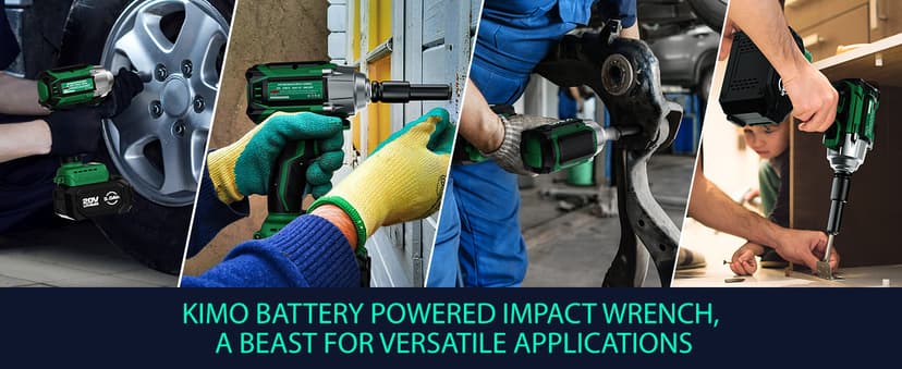 K I M O. Cordless Impact Wrench, Max Torque 406ft-lbs (550N.m) & 3000RPM, Premium Brake Stop, 1/2 lmpact Gun with 3000mAh Li-ion Battery, 7Drive lmpact Sockets, Fast Charger Impact Drill for Car Tires