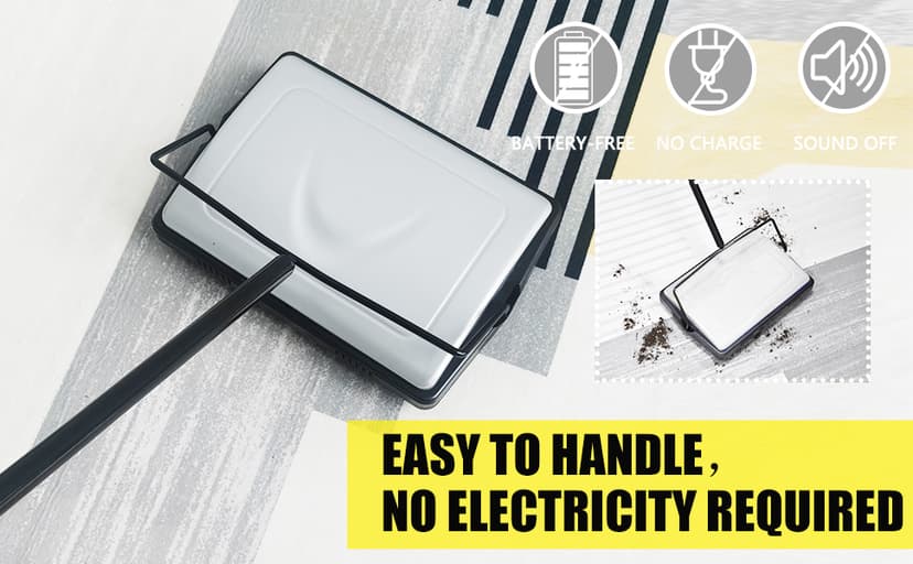 EZ SPARES Quiet Carpet Sweeper,Floor Sweeper with Pig-Bristles,Suitable for Carpet Cleaning Power,Roller Brush Strong,Bristle Sweeper,Great for House,Office,Kitchen,Carpet(Silver)