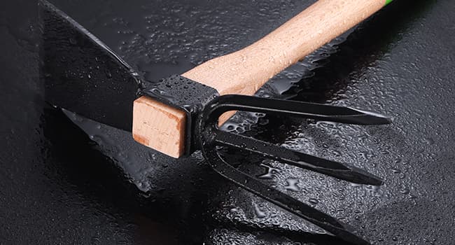 WORKPRO Hoe and Cultivator Garden Rake with 14" Wooden Handle, Sharp Hoe Blade & Sturdy 3 Claw Tiller, 2-in-1 Heavy Duty Gardening Hand Tools for Digging, Loosening Soil, Weeding, Cultivating