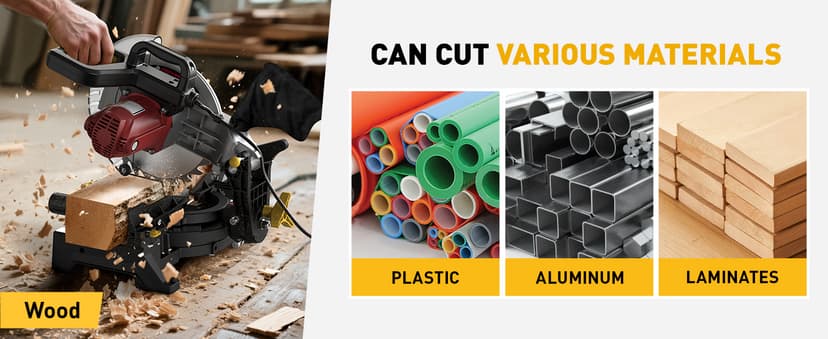 10-inch Compound Miter Saw, 5000RPM, 15 Amp, Single Bevel 0-45° with Extension Table, 36T Blade, Power Saw for Metal, Plastic, Wood, Laminates