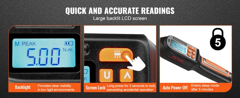 VEVOR Digital Torque Screwdriver, 1/4" Drive Screwdriver Torque Wrench, Electrician Torque Screwdriver with LCD, 2.65-70.67 in-lbs Torque Range, 0.01 N.m Increment Torque Screwdriver with Bits & Case