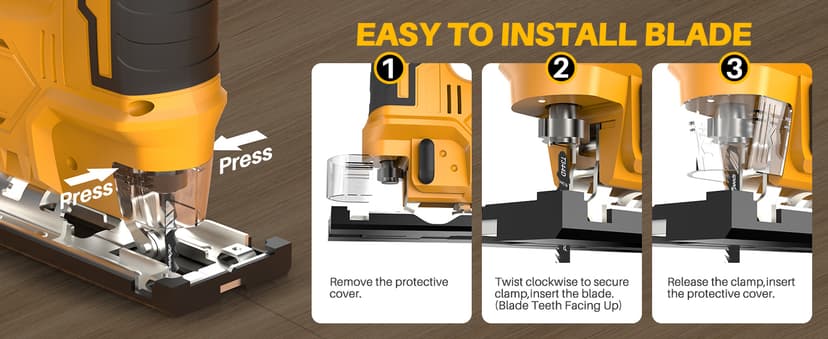 Jig saw compatible with Dewalt 20V Battery (Battery not Included) Cordless Jigsaw with LED Work Light, 0°- 45° Bevel Cuts, 3 Orbital Settings for Straight/Curve/Bevel/Circle Cutting