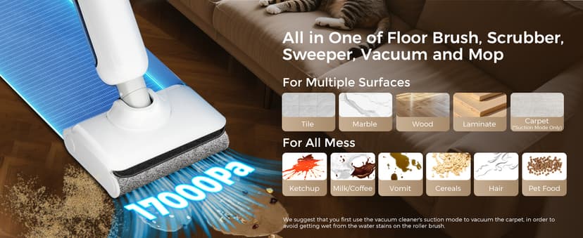 Smart Wet Dry Vacuum Cleaner,Cordless Vacuum Mop Combo with Edge Cleaning,All-in-One Floor Cleaner for Hard Floors,Self-Cleaning,35mins Runtime,LED Display,Voice Prompts