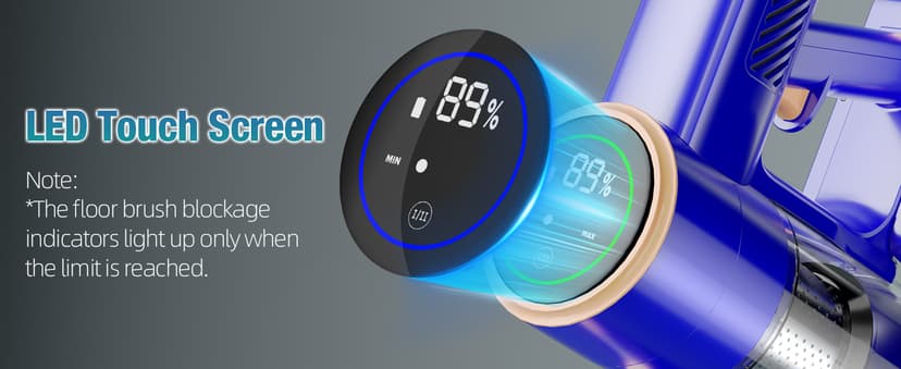 Cordless Vacuum Cleaner, 180° Bendable Wand Stick Vacuum Cleaners with Touch Screen, 8-in-1 Vacuum with Lightweight Rechargeable Battery, Longlasting Runtime for Home Hard Floor Low-Pile Carpet