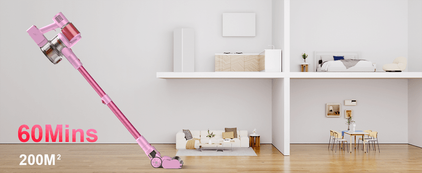 Pink Cordless Vacuum Cleaner, 45Kpa/550W/60 Mins Runtime Stick Vacuum with Self-Standing and Touch Screen, Anti-Tangle Wireless Vacumm, Vacuum Cleaners for Home/Pet Hair/Carpets/Floors