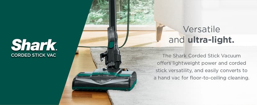 Shark Corded Stick Vacuum, Ultra-Lightweight, Swivel Steering, Powerful Deep-Cleaning, Floor-to-Ceiling Versatility, Converts to a Handheld Vacuum, Carpets & Hardfloor, Green, CS110EM