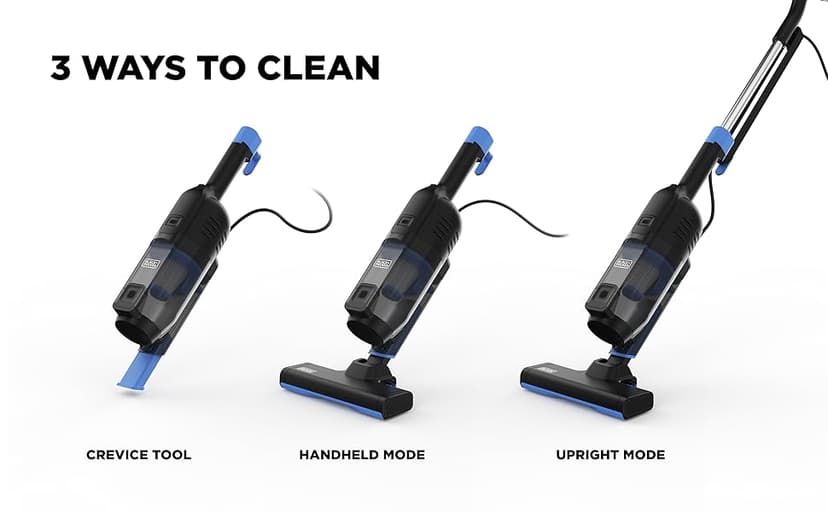 BLACK+DECKER Powerseries Lite Corded 3 in 1 Stick Vacuum, Upright to Hand-Vac Multi Surface, HEPA Filtration, Powerful 12k Pa, Ideal for Hard Floor, Low Carpet, Pet Hair Home & Office use, Blue