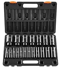 VEVOR 1/2" Drive Impact Socket Set, 65 Piece SAE 3/8" to 1-1/4" and Metric 10-24mm, 6 Point Cr-V Alloy Steel for Auto Repair, Easy-to-Read Size Markings, Rugged Construction, Storage Case