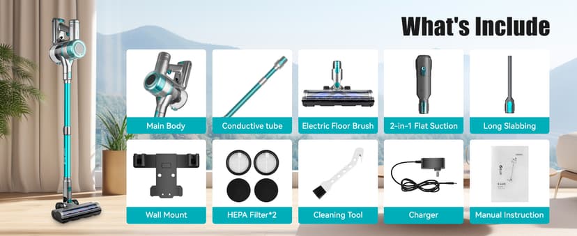 E.LUO Cordless Vacuum Cleaner, 28Kpa Vacuum Cleaners for Home, 60 Mins Runtime Stick Vacuum with Intelligent Display, Rechargeable Battery & Anti-Tangle Brush Handheld Vacuum for Floor Carpet Pet Hair