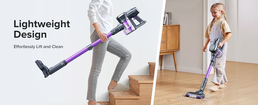 Lubluelu Cordless Vacuum Cleaner, Stick Vacuum Cordless Rechargeable with Lightweight 235W Brushless Motor, Self-Standing and Handheld Design for Carpet, Hard Floor and Pet Hair (Purple)
