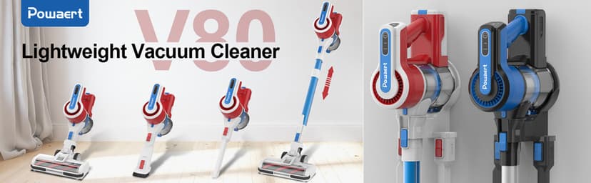 Cordless Vacuum Cleaner for Home, 45Kpa Lightweight Stick Vacuum with Powerful Suction, Rechargeable Battery Up to 50mins, Handheld Vacuum Cleaners for Hardwood Floors, Carpets, Pet Hair - Red