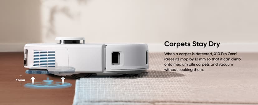 eufy X10 Pro Omni Robot Vacuum and Mop Combo, 8,000 Pa Suction, Dual Mops with 12 mm Auto-Lift and Carpet Detection, AI Obstacle Avoidance, Auto Mop Washing, Auto Drying, Self-Emptying, White