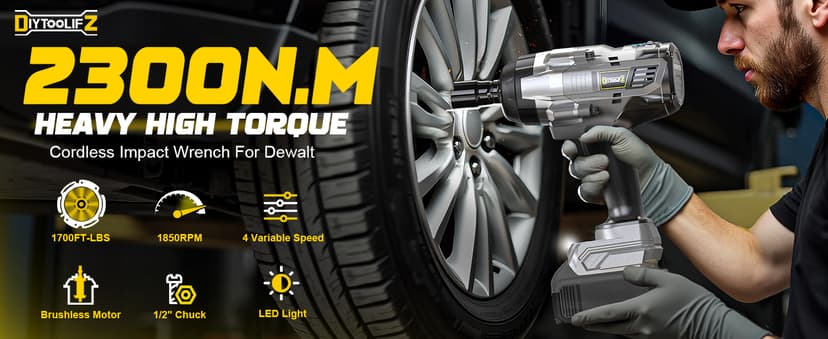 Cordless Impact Wrench 1/2" Compatible with DeWalt 20V Battery, 1700 Ft-lbs (2300 Nm) High Torque Impact Driver, Electric Impact Gun with 4 Modes & LED Light for Car, Truck(Bare Tool)