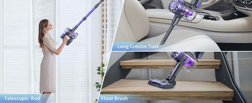 Cordless Vacuum Cleaner for Home with Powerful Suction,Lightweight Stick Vacuum Cordless Rechargeable with 35 Mins Runtime, Hardwood Floor Vacuum for Pet Hair,Carpet,Tile(Purple)