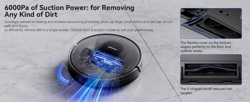 Proscenic Q8 Robot Vacuum Cleaner with Mop, Ultra Strong 6000Pa Robotic Vacuum with Lidar Navigation, 5 Real-Time Mapping, WiFi/Alexa/APP Remote Control Robot Hoover for Floor Carpet Pet Hair