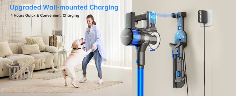 FABULETTA Cordless Vacuum Cleaner, Lightweight Vacuum Cleaners for Home with 500W Brushless Motor, Rechargeable Stick Vacuum Up to 55 Mins Runtime, Great for Pet Hair, Carpet, Hard Floor, Deep Blue