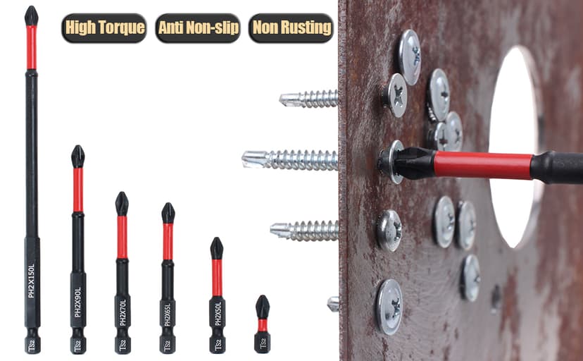 AUTOTOOLHOME 10 Pack Phillips PH2 Magnetic Anti Slip Screwdriver Bit Set 3-1/2" Length TS2 Anti-Slip Long Drill Bits Impact Driver Bits
