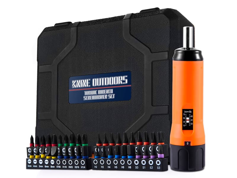 KNINE OUTDOORS Torque Screwdriver Wrench Driver Set 10-70 Inch Pounds lbs for Maintenance with T-bar Handle, 40 Hex Bits, 1/4" Socket, Shaft Extension, For Tools, Bike Repairing and Mounting (Orange)