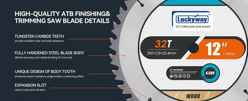 Luckyway 12 Inch Miter Saw Blade 80T with 1 Inch Arbor TCT Circular Saw Blade for Cutting Wood