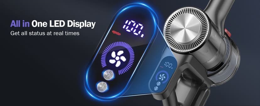 Cordless Vacuum Cleaner, 40Kpa Vacuum Cleaners for Home with LED Screen, 40Mins Stick Vacuum Cordless Rechargeable Dock, Handheld Vacuum Cleaner for Pet Hair, Carpet, Hardwood Floor, A40