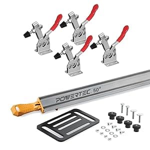 POWERTEC 72054 50 Inch Circular Saw Guide for Circular Saw, Router and Jig Saw, Contractor Straight Edge Clamp Saw Guide, w/Toggle Clamp Mounting Plate and 4-pc Quick Release Horizontal Toggle Clamps
