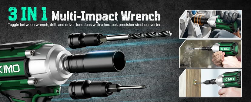 KIMO Impact Wrench 1/2, Max Torque 406ft-lbs (550N.m) & 3000RPM /Premium Brake Stop, 9-Piece Drill & Serewdriver Set, 4 Sockets, Cordless Impact Wrench with 4000mAh Battery, Impact Driver for CarTires