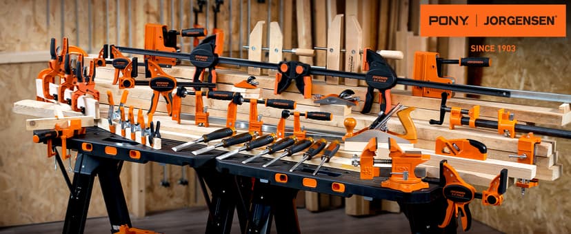 Pony Portable Folding Work Table, 2-in-1 as Sawhorse & Workbench, 31” W×25” D×25”-35”H, Large Load Capacity with 4pcs Clamps, 4pcs Bench Dogs