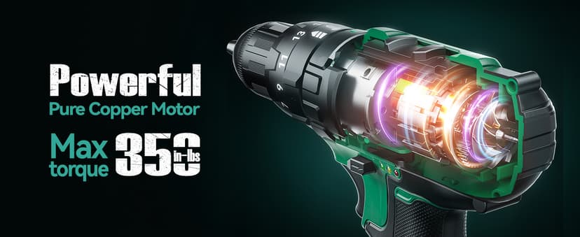 KIMO Hammer Drill - 20V 2X Battery Hammer Drill Cordless Drill Set, 350 In-lb Torque, 3/8" Keyless Chuck, 1350 RPM, 21+3 Position,14pcs Drill/Driver Bits, Power Drill Drivers for Concrete Brick Wall