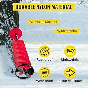 VEVOR 6" Diameter 39" Length Nylon Corless Ice Auger Drill Bit for Ice Fishing with Extra 11.8" Extension Rod, Drill Adapter, Top Plate and Blade Guard