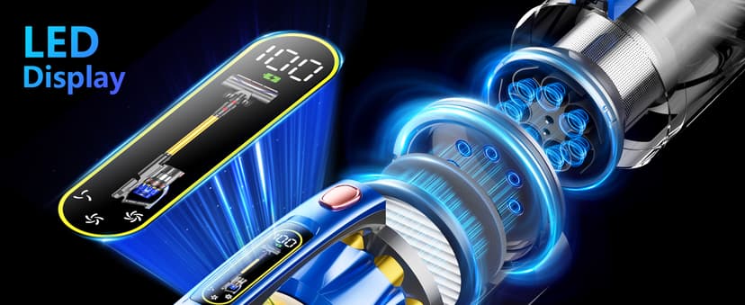 Cordless Vacuum Cleaner, 45Kpa 550W Vacuum Cleaners for Home, Max 70Mins Cordless Stick Vacuum with LED Screen, Dual Handle Anti-Tangle Rechargeable Vacuum for Hard Floors/Pet Hair/Carpet