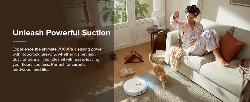 roborock Qrevo S Robot Vacuum and Mop, Self-Drying, Auto Mop Washing, 7000Pa Suction, Self-Emptying & Refilling, 10mm Mop Lifting, 200RPM Spinning Mops, Smart Obstacle Avoidance, White