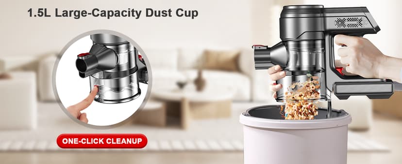 Cordless Vacuum Cleaner, 40Kpa 450W Powerful Stick Vacuum with 50Mins Runtime, Smart Display Vacuum with 1.5L Dust Cup,Vacuum Cleaners for Home with Brushless Motor for Hardwood Floor Carpet, Pet Hair