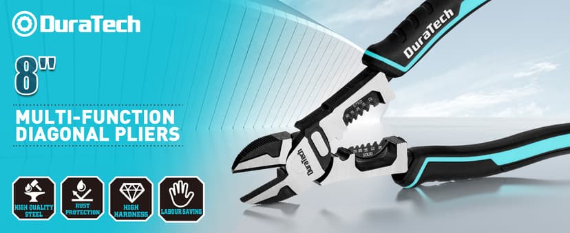 DURATECH 4-in-1 Diagonal Cutting Pliers, 8" Multifunction Heavy Duty Side-Cutting Pliers with Wire Stripper, Wire Cutters with Ergonomic Handle for Electricians and Homes